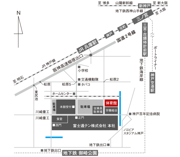 富士通テンへの地図